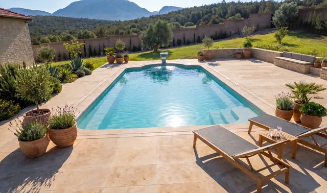 Piscine polyester sur mesure avec vue sur la montagne, réalisation au Maroc